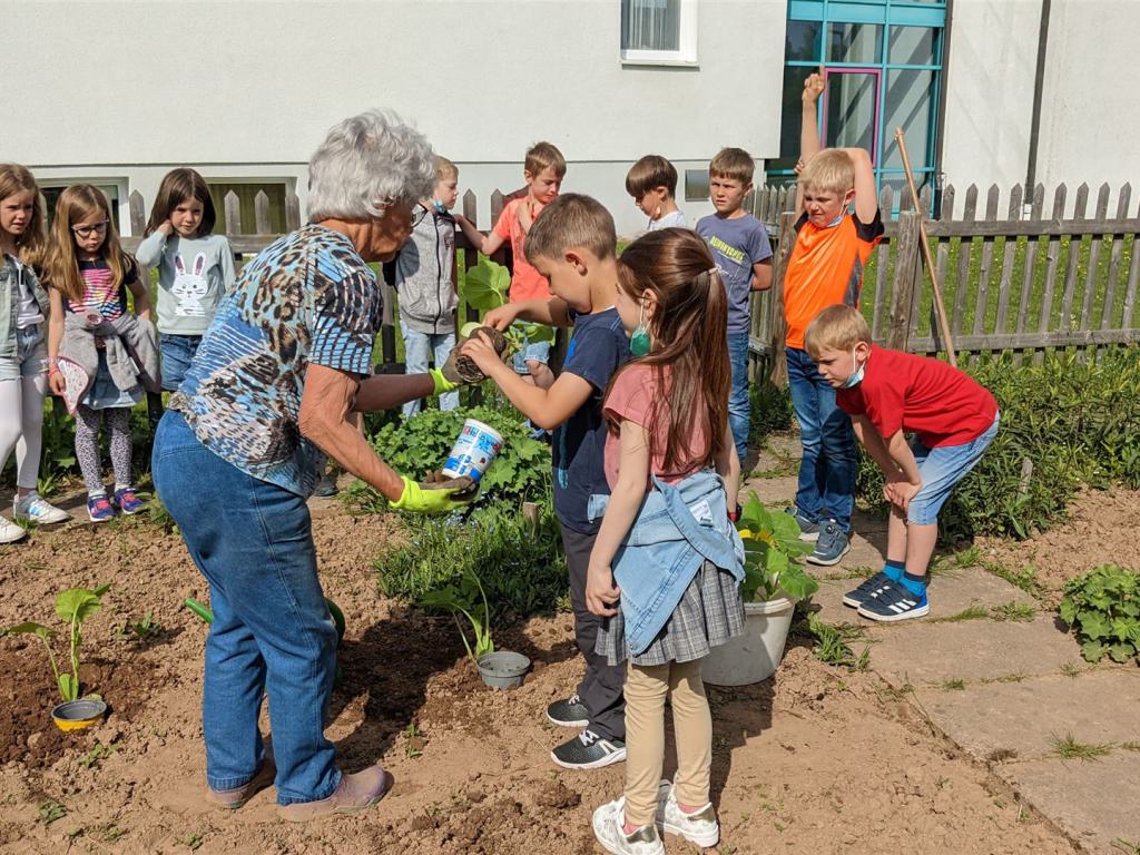 Schüler im Schulgarten