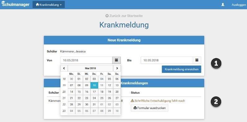 Krankmeldung über den Schulmanager Krankmeldung über den Schulmanager
