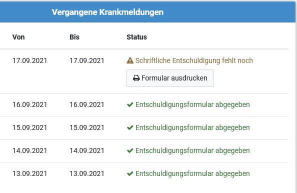 Liste von vergangenen Krankmeldungen Liste von vergangenen Krankmeldungen